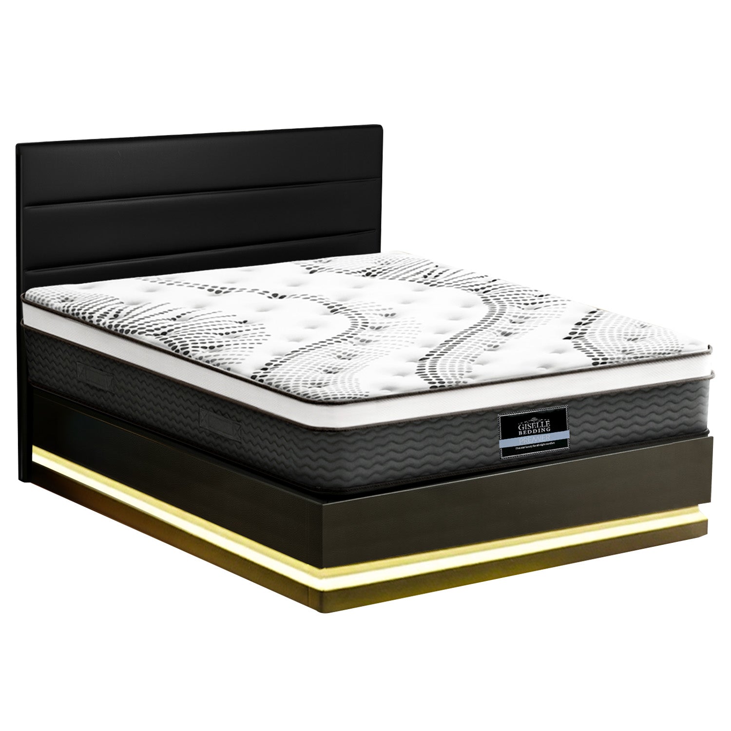 Artiss RGB LED Queen Bed Frame with 32cm Giselle Mattress Set BFRAME-E-LUMI-0907-Q