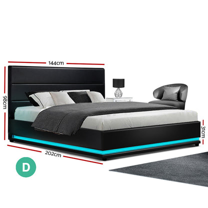 Artiss Bed Frame Double Size LED Gas Lift Black LUMI BFRAME-E-LUMI-D-BK-ABC