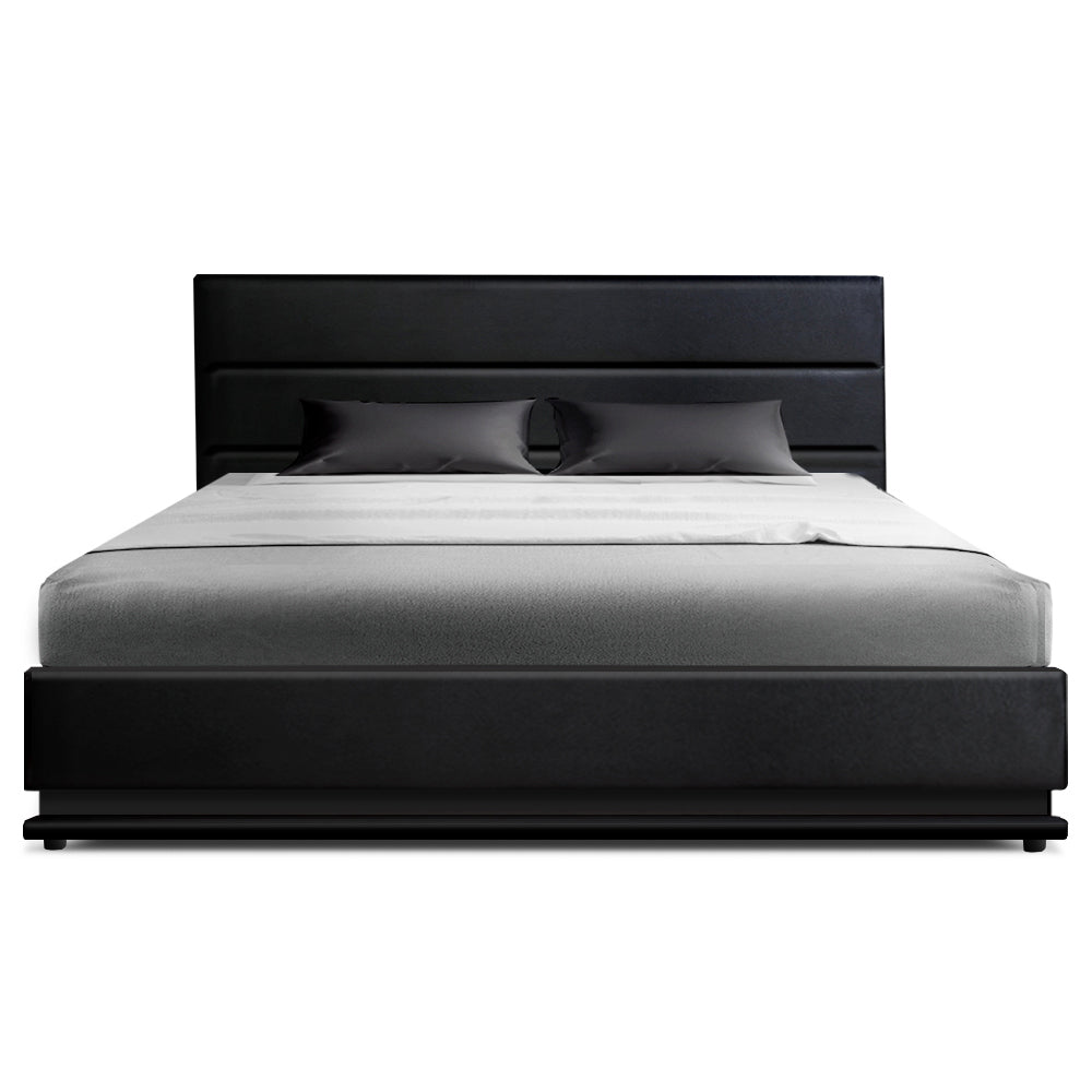 Artiss Bed Frame Double Size LED Gas Lift Black LUMI BFRAME-E-LUMI-D-BK-ABC