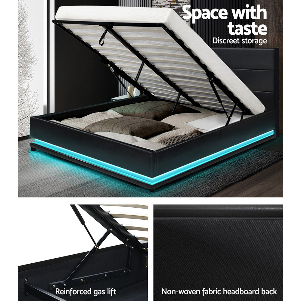 Artiss Bed Frame Double Size LED Gas Lift Black LUMI BFRAME-E-LUMI-D-BK-ABC