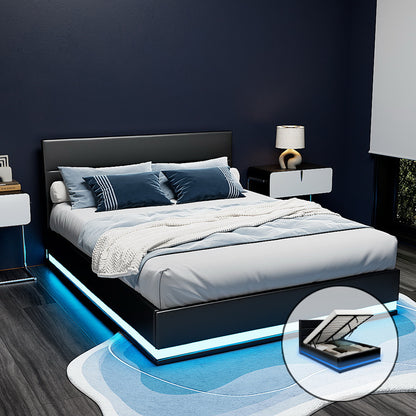 Artiss Bed Frame Double Size LED Gas Lift Black LUMI BFRAME-E-LUMI-D-BK-ABC