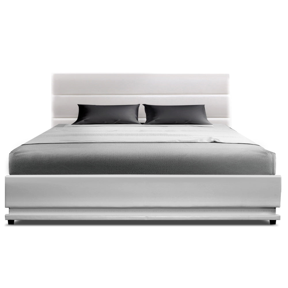 Artiss Bed Frame Double Size LED Gas Lift White LUMI BFRAME-E-LUMI-D-WH-ABC