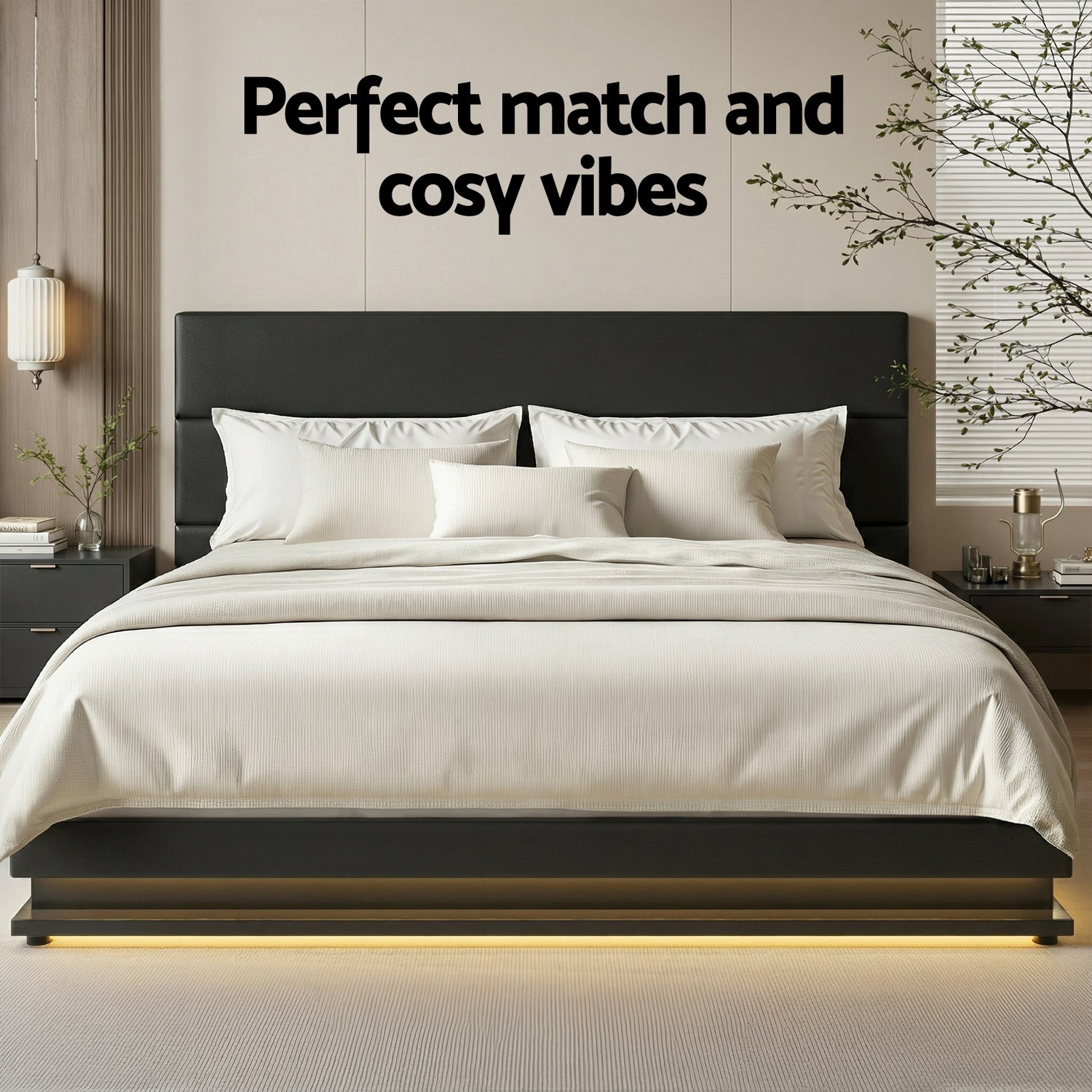 Artiss Bed Frame King Size LED Gas Lift Black LUMI BFRAME-E-LUMI-K-BK-ABC