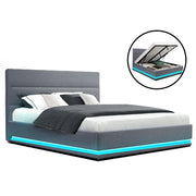 Artiss Bed Frame Queen Size LED Gas Lift Grey LUMI BFRAME-E-LUMI-Q-GY-ABC
