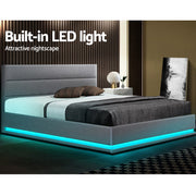 Artiss Bed Frame Queen Size LED Gas Lift Grey LUMI BFRAME-E-LUMI-Q-GY-ABC