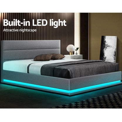 Artiss Bed Frame Queen Size LED Gas Lift Grey LUMI BFRAME-E-LUMI-Q-GY-ABC