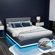 Artiss Bed Frame Queen Size LED Gas Lift Grey LUMI BFRAME-E-LUMI-Q-GY-ABC