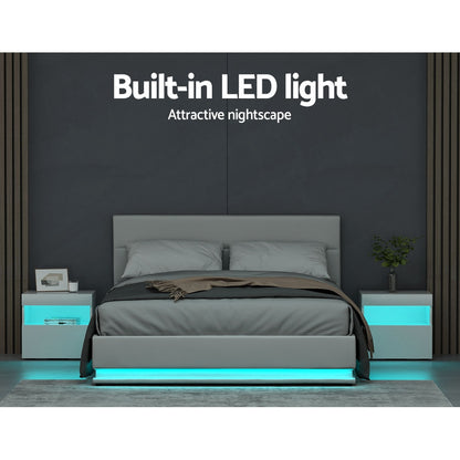 Artiss Bed Frame Queen Size LED Gas Lift White LUMI BFRAME-E-LUMI-Q-WH-ABC