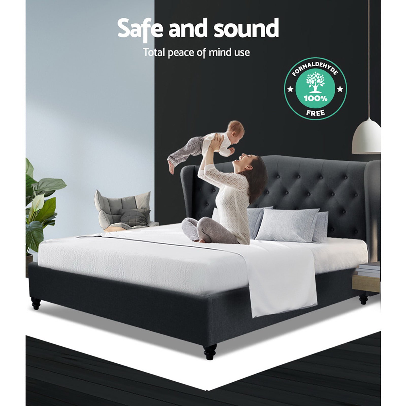 Artiss Bed Frame Queen Size Charcoal PIER BFRAME-E-PIER-Q-CHAR-ABC