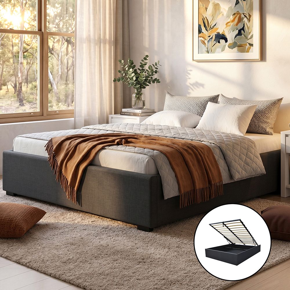 Artiss Bed Frame Double Size Gas Lift Base Charcoal TOKI BFRAME-E-TOKI-D-CHAR-AB