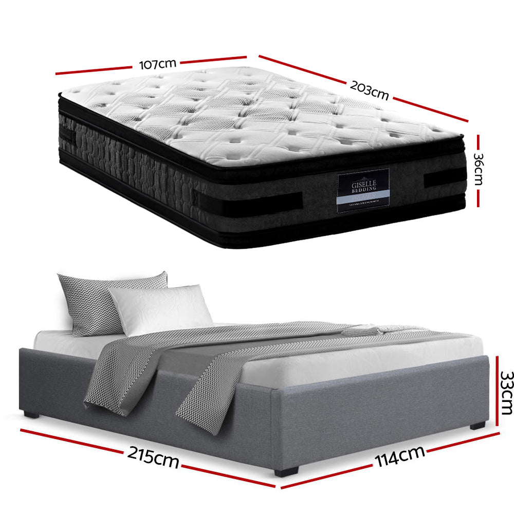 Artiss Bed Frame with 36cm Giselle Mattress Set King Single Gas Lift Base Grey BFRAME-E-TOKI-HOTEL-KS