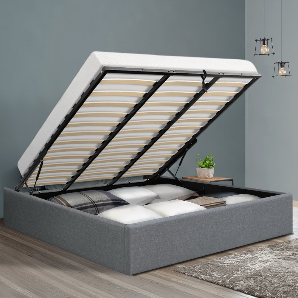 Artiss Bed Frame King Size Gas Lift Base Grey TOKI BFRAME-E-TOKI-K-GY-AB