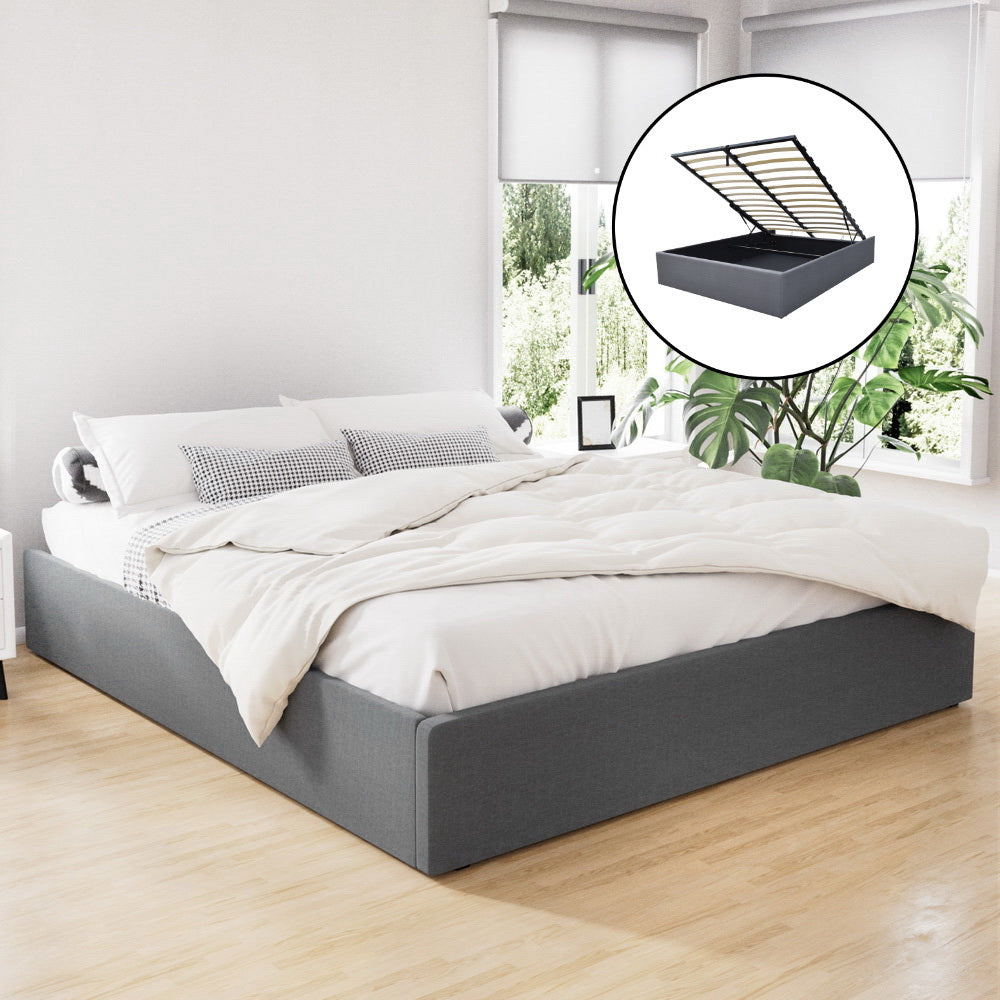Artiss Bed Frame King Size Gas Lift Base Grey TOKI BFRAME-E-TOKI-K-GY-AB