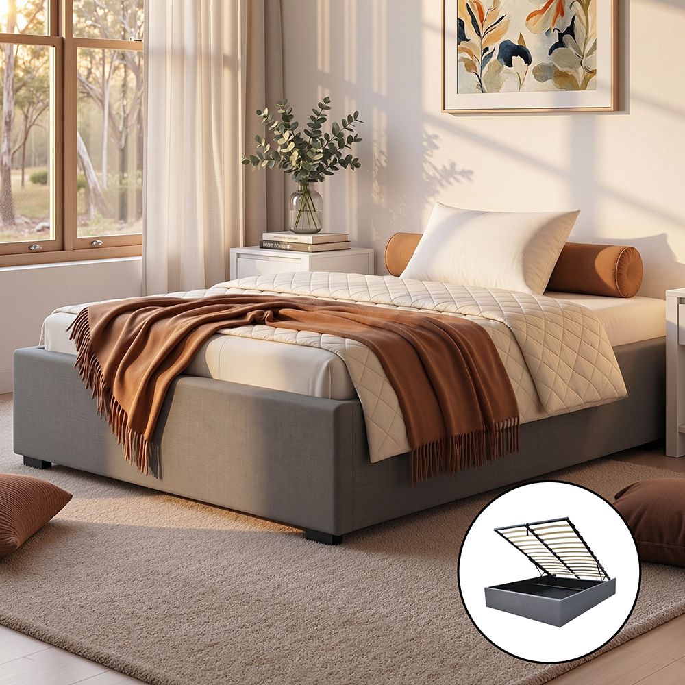 Artiss Bed Frame King Single Size Gas Lift Base Grey TOKI BFRAME-E-TOKI-KS-GY-AB