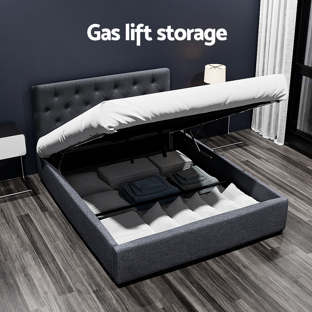Artiss Bed Frame Double Size Gas Lift Charcoal VILA BFRAME-E-VILA-D-CHAR-ABC