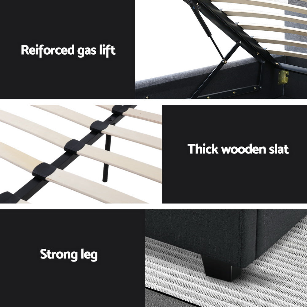 Artiss Bed Frame Double Size Gas Lift Charcoal VILA BFRAME-E-VILA-D-CHAR-ABC