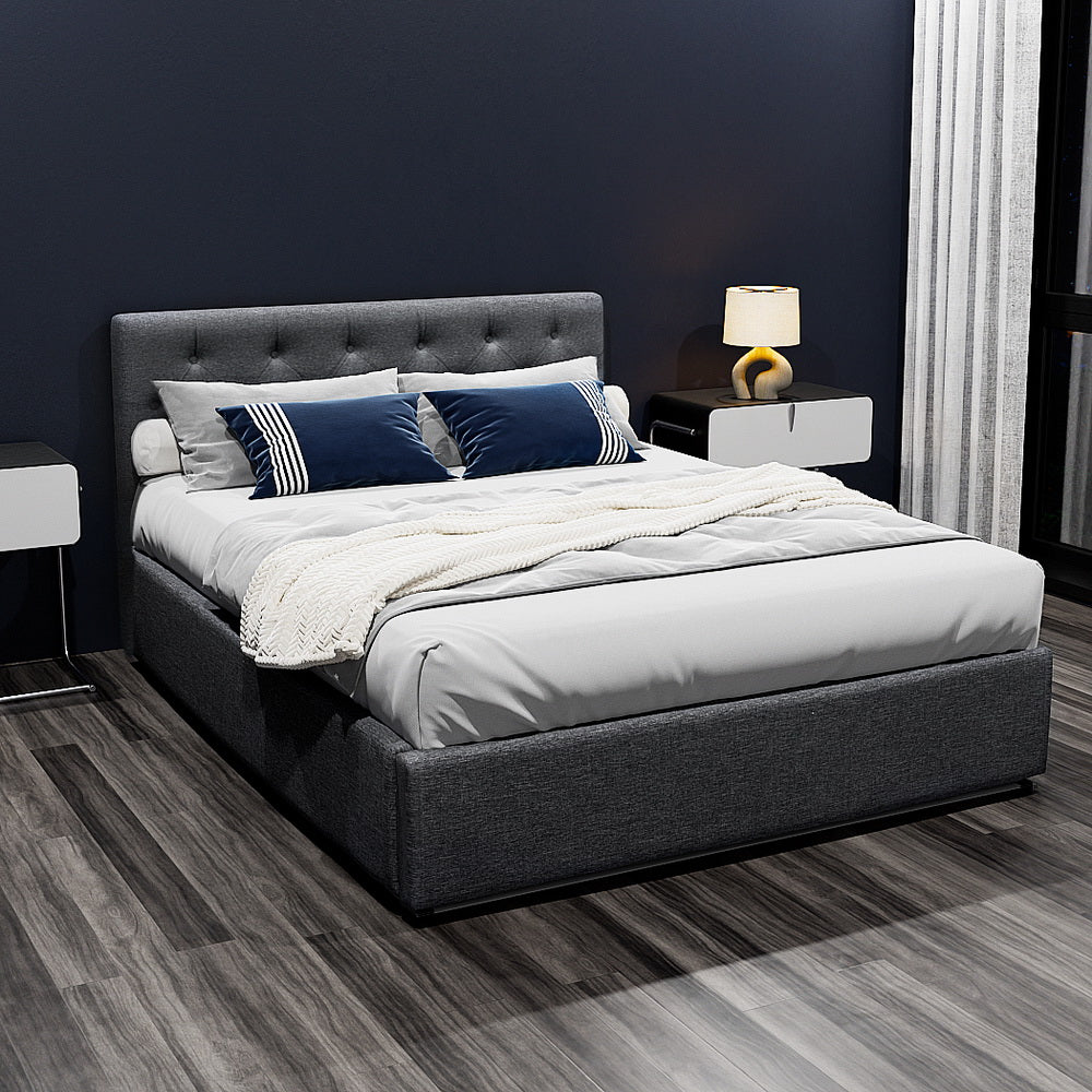 Artiss Bed Frame Double Size Gas Lift Charcoal VILA BFRAME-E-VILA-D-CHAR-ABC