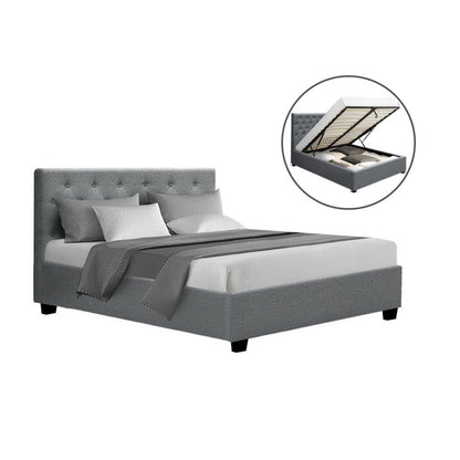 Artiss Bed Frame Double Size Gas Lift Grey VILA BFRAME-E-VILA-D-GY-AB