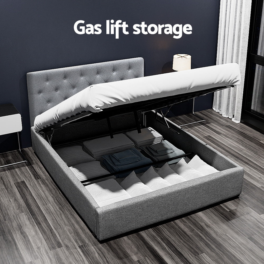 Artiss Bed Frame Double Size Gas Lift Grey VILA BFRAME-E-VILA-D-GY-AB