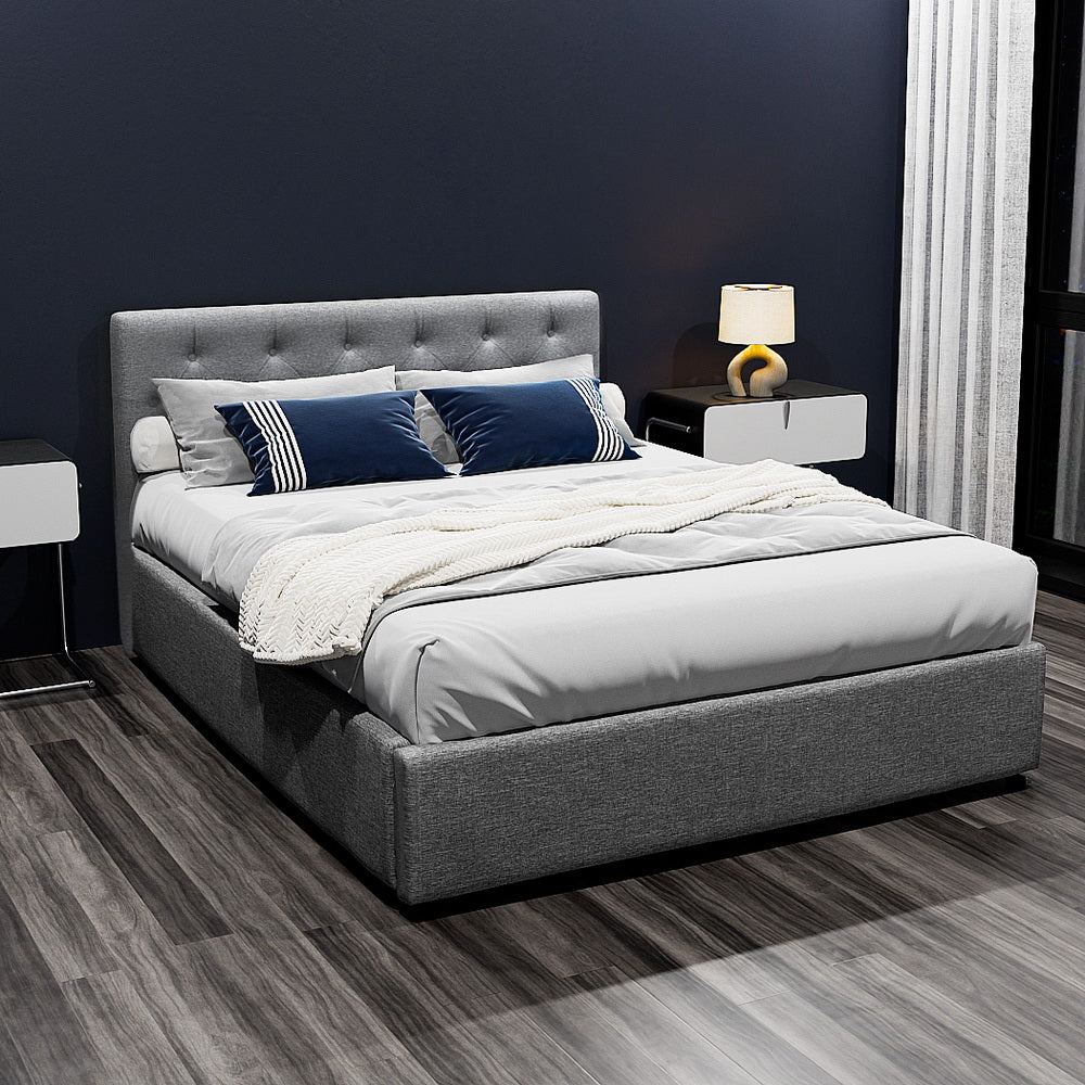 Artiss Bed Frame Double Size Gas Lift Grey VILA BFRAME-E-VILA-D-GY-AB