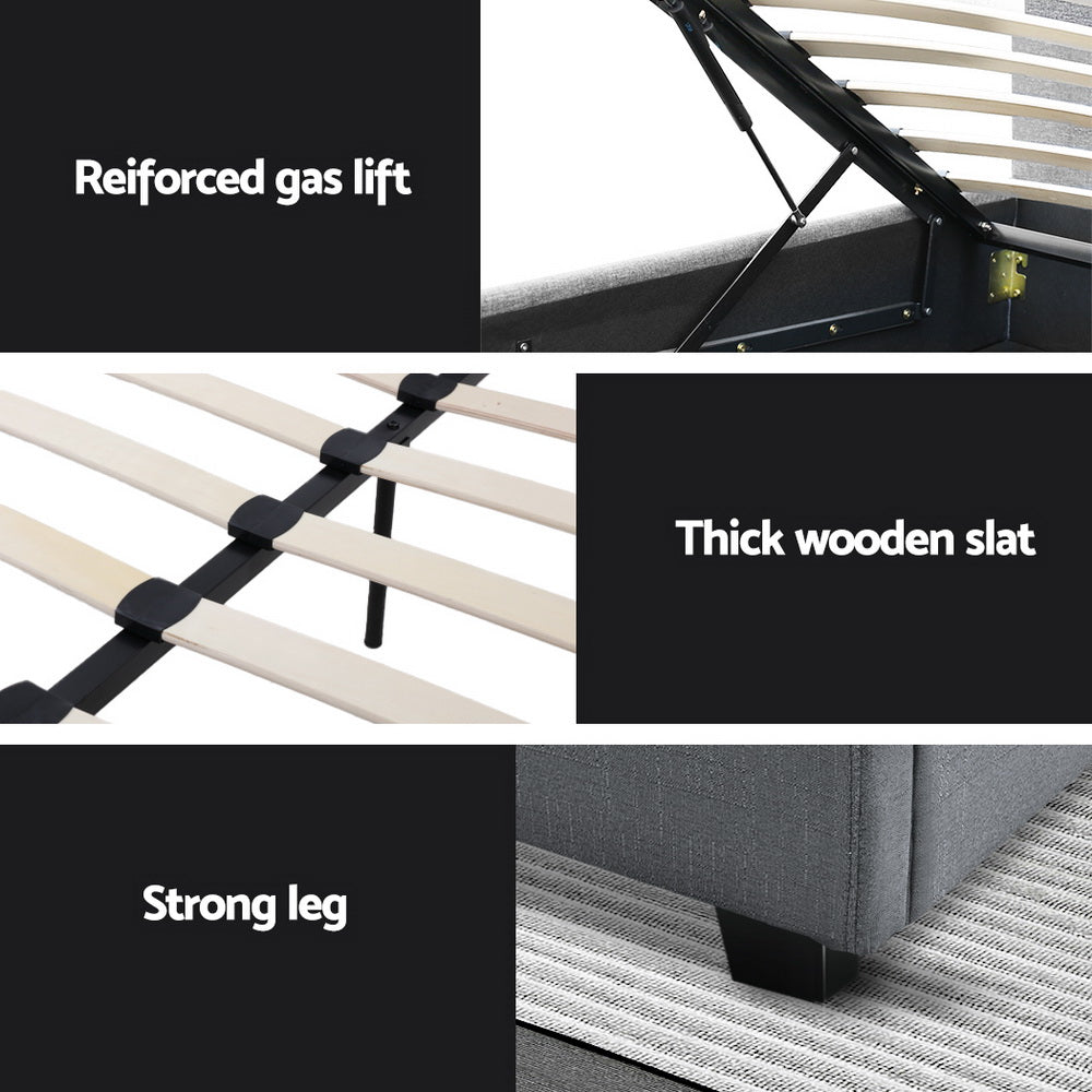 Artiss Bed Frame King Single Size Gas Lift Grey VILA BFRAME-E-VILA-KS-GY-ABC