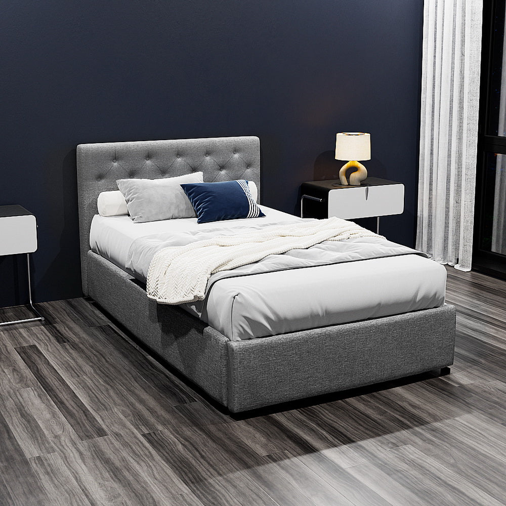 Artiss Bed Frame King Single Size Gas Lift Grey VILA BFRAME-E-VILA-KS-GY-ABC