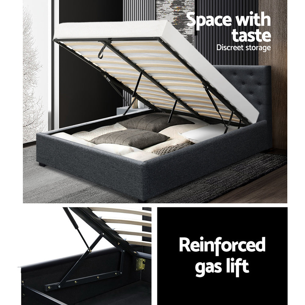 Artiss Bed Frame Queen Size Gas Lift Charcoal VILA BFRAME-E-VILA-Q-CHAR-AB