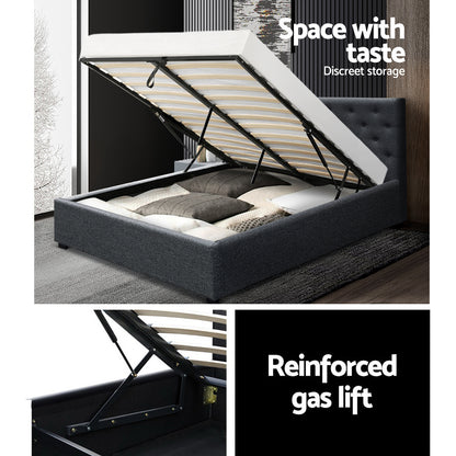 Artiss Bed Frame Queen Size Gas Lift Charcoal VILA BFRAME-E-VILA-Q-CHAR-AB