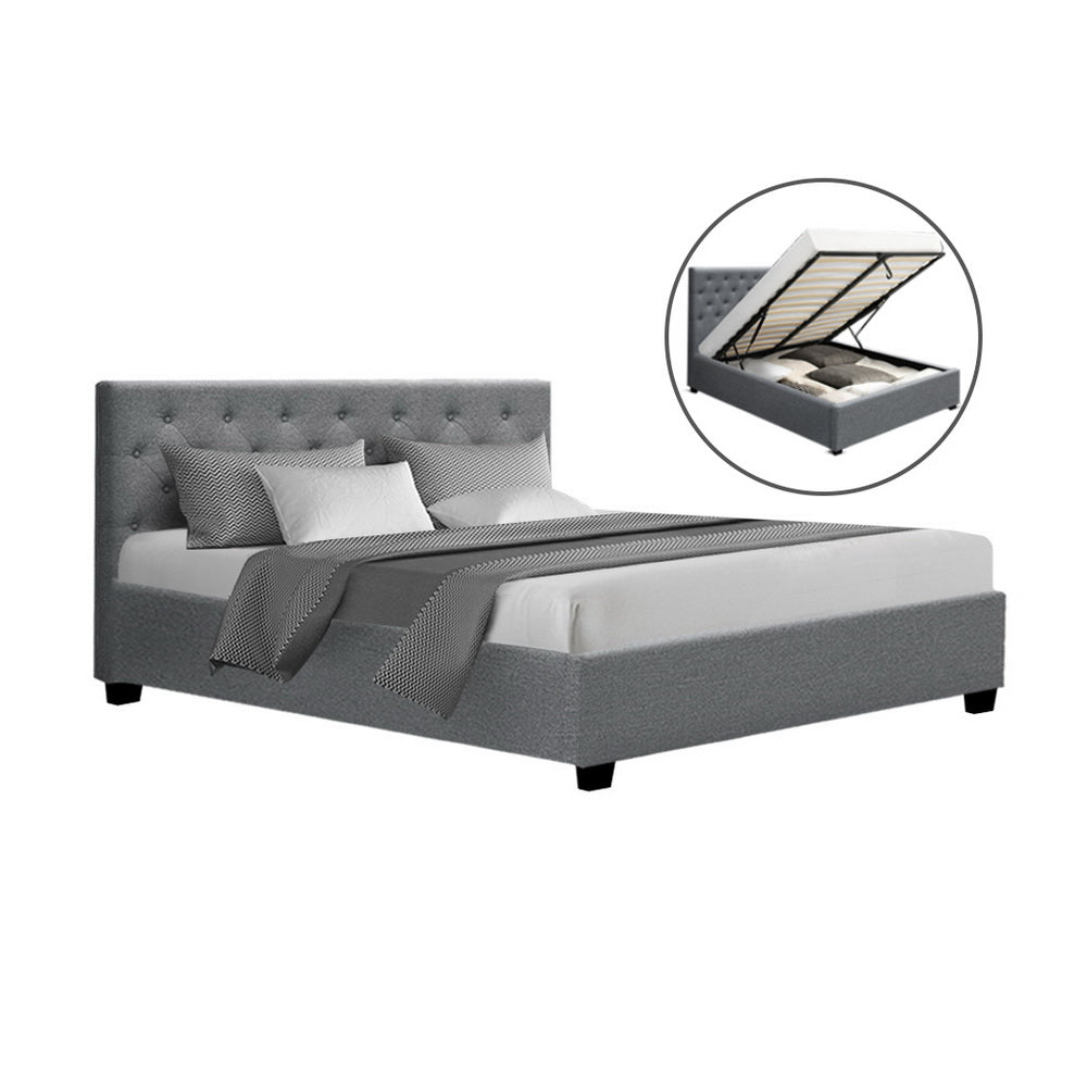 Artiss Bed Frame Queen Size Gas Lift Grey VILA BFRAME-E-VILA-Q-GY-AB