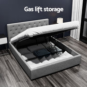 Artiss Bed Frame Queen Size Gas Lift Grey VILA BFRAME-E-VILA-Q-GY-AB