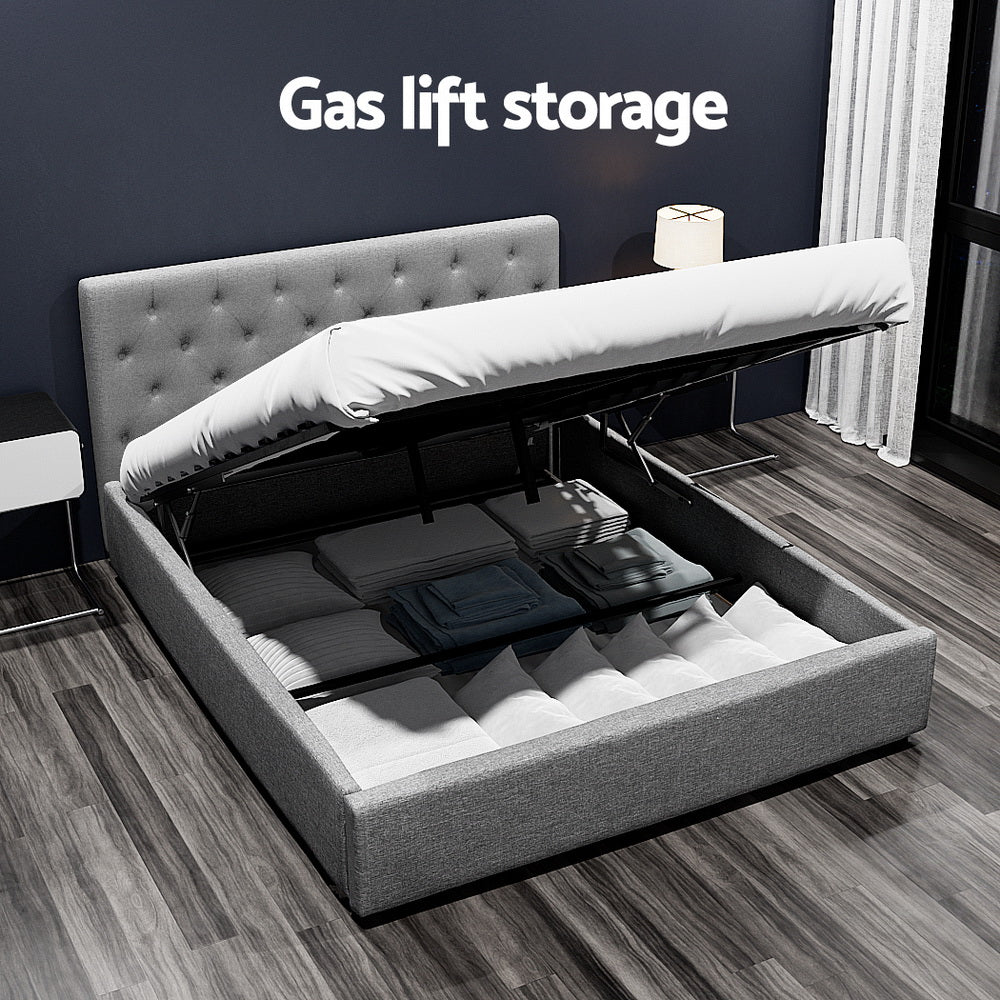 Artiss Bed Frame Queen Size Gas Lift Grey VILA BFRAME-E-VILA-Q-GY-AB