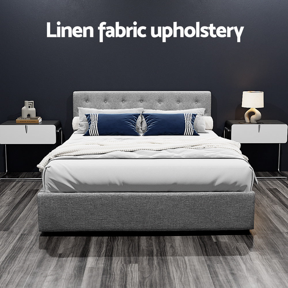 Artiss Bed Frame Queen Size Gas Lift Grey VILA BFRAME-E-VILA-Q-GY-AB
