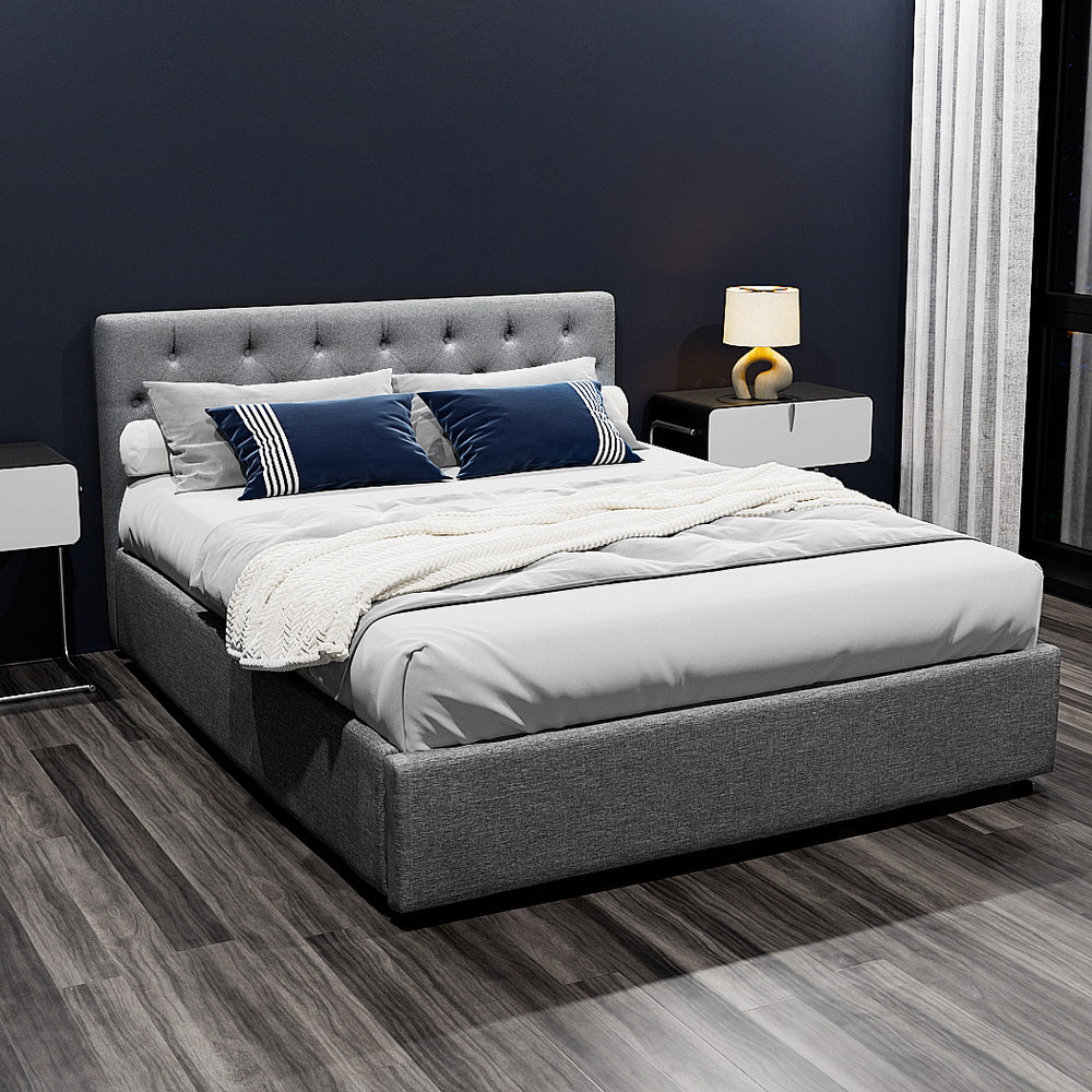 Artiss Bed Frame Queen Size Gas Lift Grey VILA BFRAME-E-VILA-Q-GY-AB