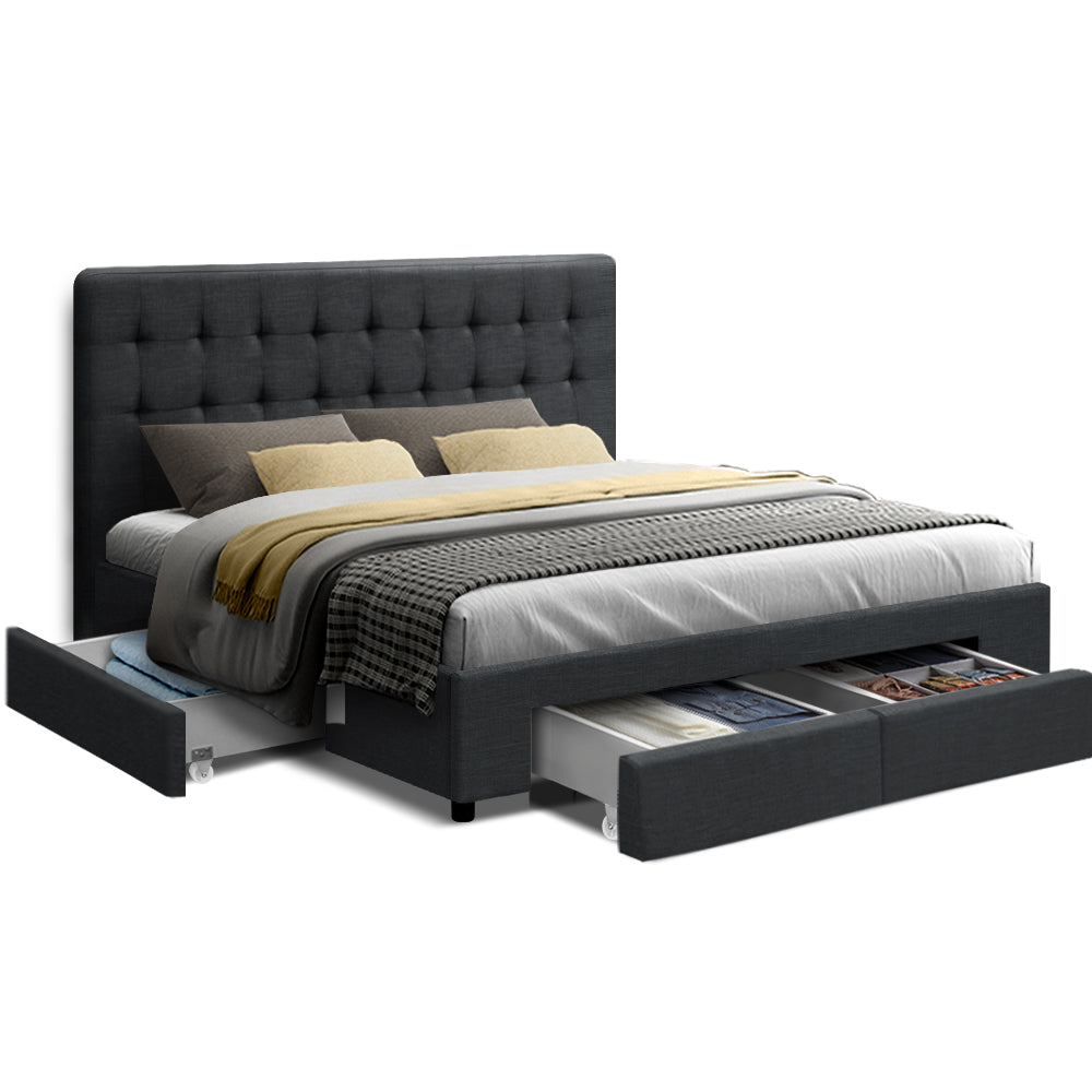 Artiss Bed Frame Double Size with 4 Drawers Grey AVIO BFRAME-F-AVIO-D-CHA-ABC