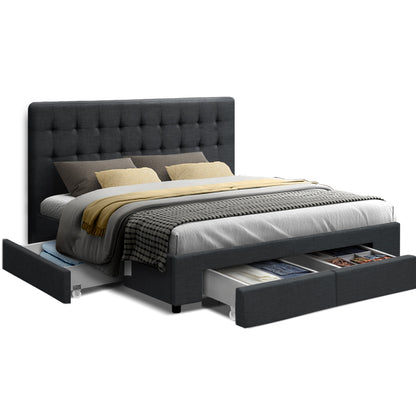 Artiss Bed Frame Double Size with 4 Drawers Grey AVIO BFRAME-F-AVIO-D-CHA-ABC