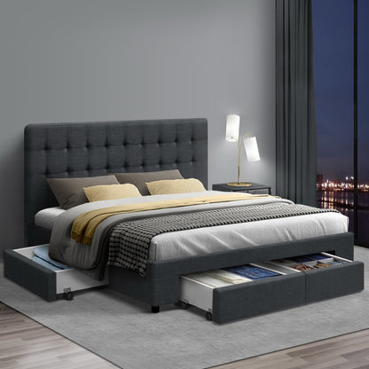 Artiss Bed Frame Double Size with 4 Drawers Grey AVIO BFRAME-F-AVIO-D-CHA-ABC