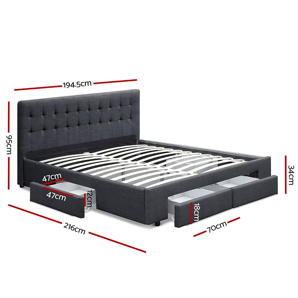 Artiss Bed Frame King Size with 4 Drawers Charcoal AVIO BFRAME-F-AVIO-K-CHA-ABC