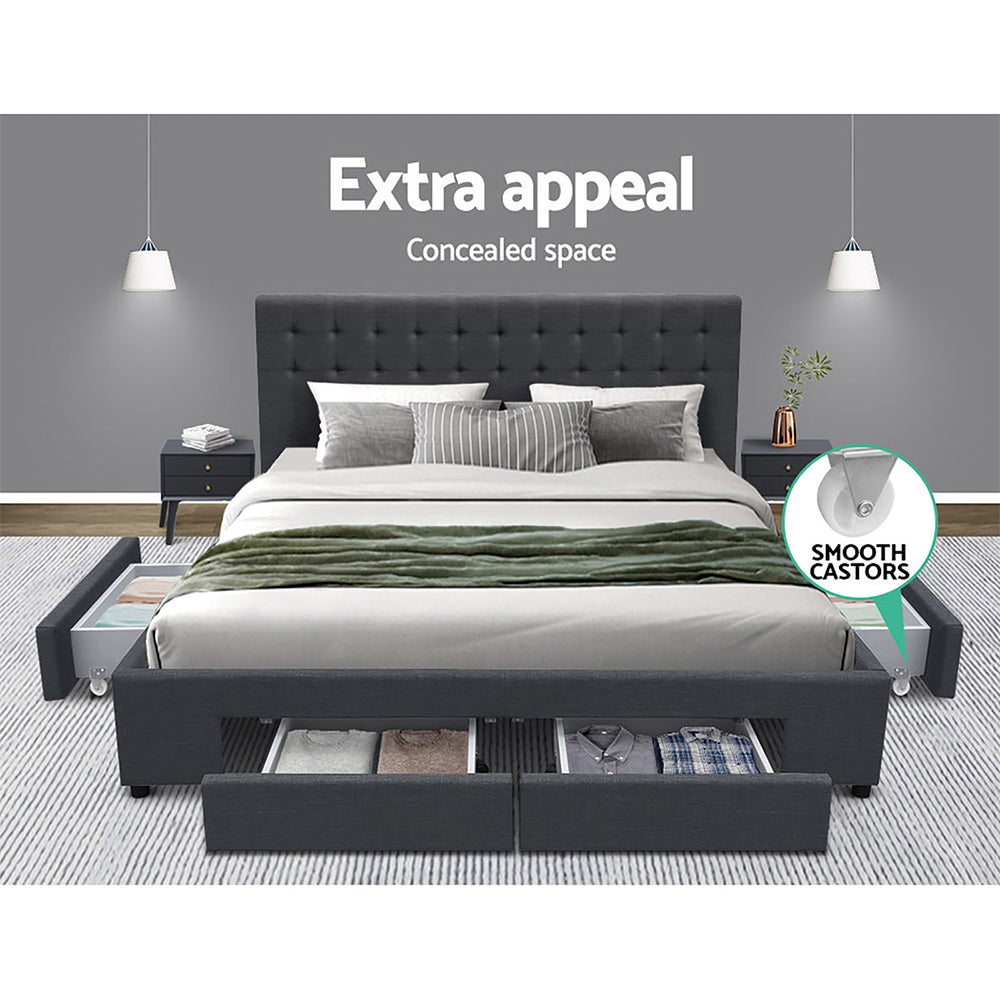 Artiss Bed Frame King Size with 4 Drawers Charcoal AVIO BFRAME-F-AVIO-K-CHA-ABC