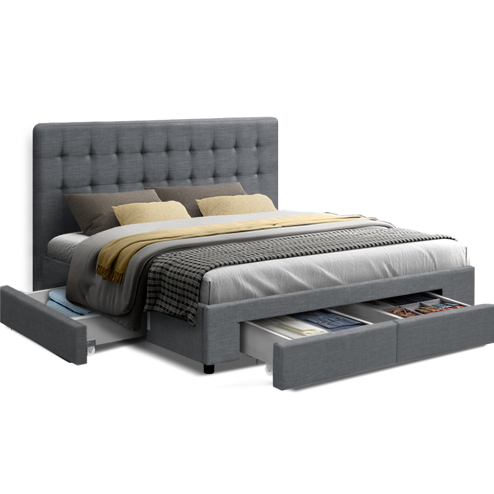 Artiss Bed Frame King Size with 4 Drawers Grey AVIO BFRAME-F-AVIO-K-GY-ABC