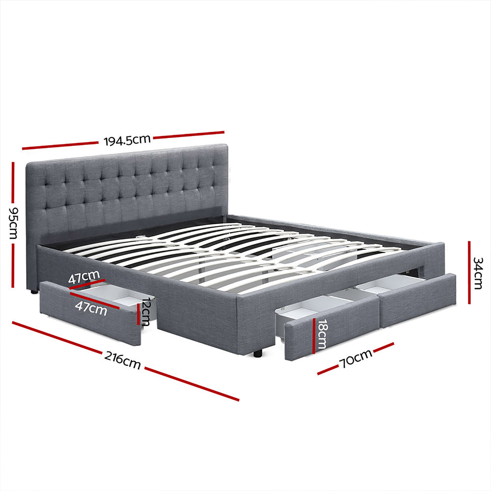 Artiss Bed Frame King Size with 4 Drawers Grey AVIO BFRAME-F-AVIO-K-GY-ABC