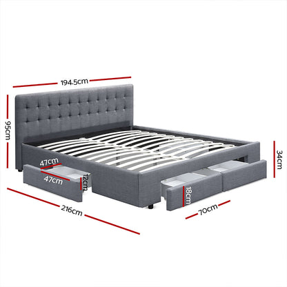 Artiss Bed Frame King Size with 4 Drawers Grey AVIO BFRAME-F-AVIO-K-GY-ABC