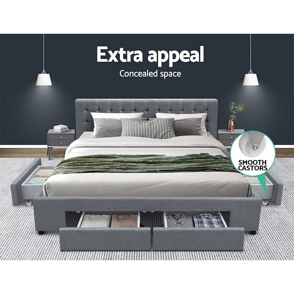 Artiss Bed Frame King Size with 4 Drawers Grey AVIO BFRAME-F-AVIO-K-GY-ABC