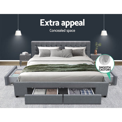 Artiss Bed Frame King Size with 4 Drawers Grey AVIO BFRAME-F-AVIO-K-GY-ABC