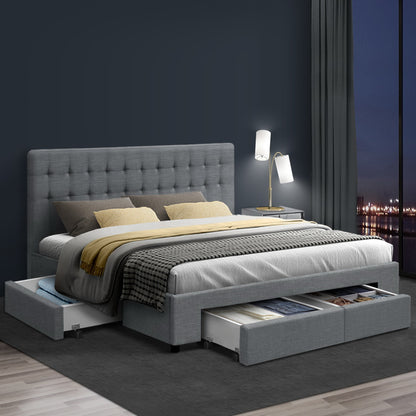 Artiss Bed Frame King Size with 4 Drawers Grey AVIO BFRAME-F-AVIO-K-GY-ABC