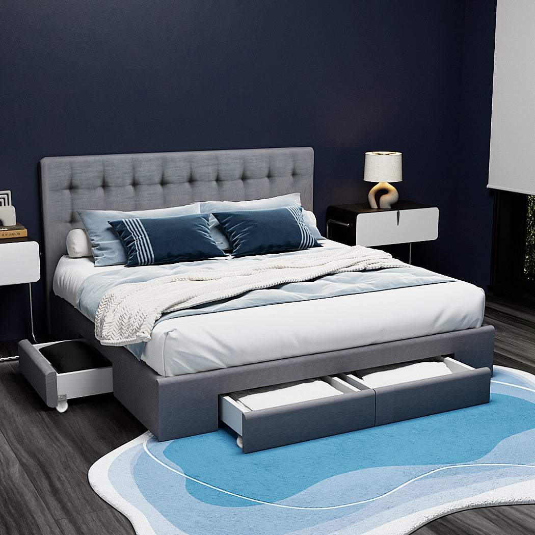 Artiss Bed Frame King Size with 4 Drawers Grey AVIO BFRAME-F-AVIO-K-GY-ABC