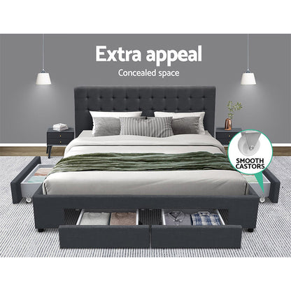 Artiss Bed Frame Queen Size with 4 Drawers Charcoal AVIO BFRAME-F-AVIO-Q-CHA-ABC
