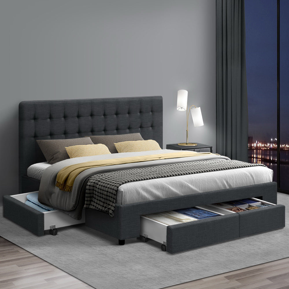 Artiss Bed Frame Queen Size with 4 Drawers Charcoal AVIO BFRAME-F-AVIO-Q-CHA-ABC