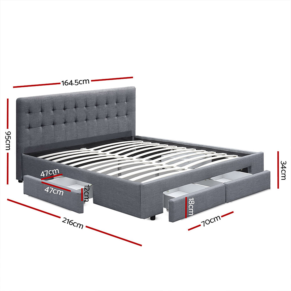 Artiss Bed Frame Queen Size with 4 Drawers Grey AVIO BFRAME-F-AVIO-Q-GY-ABC