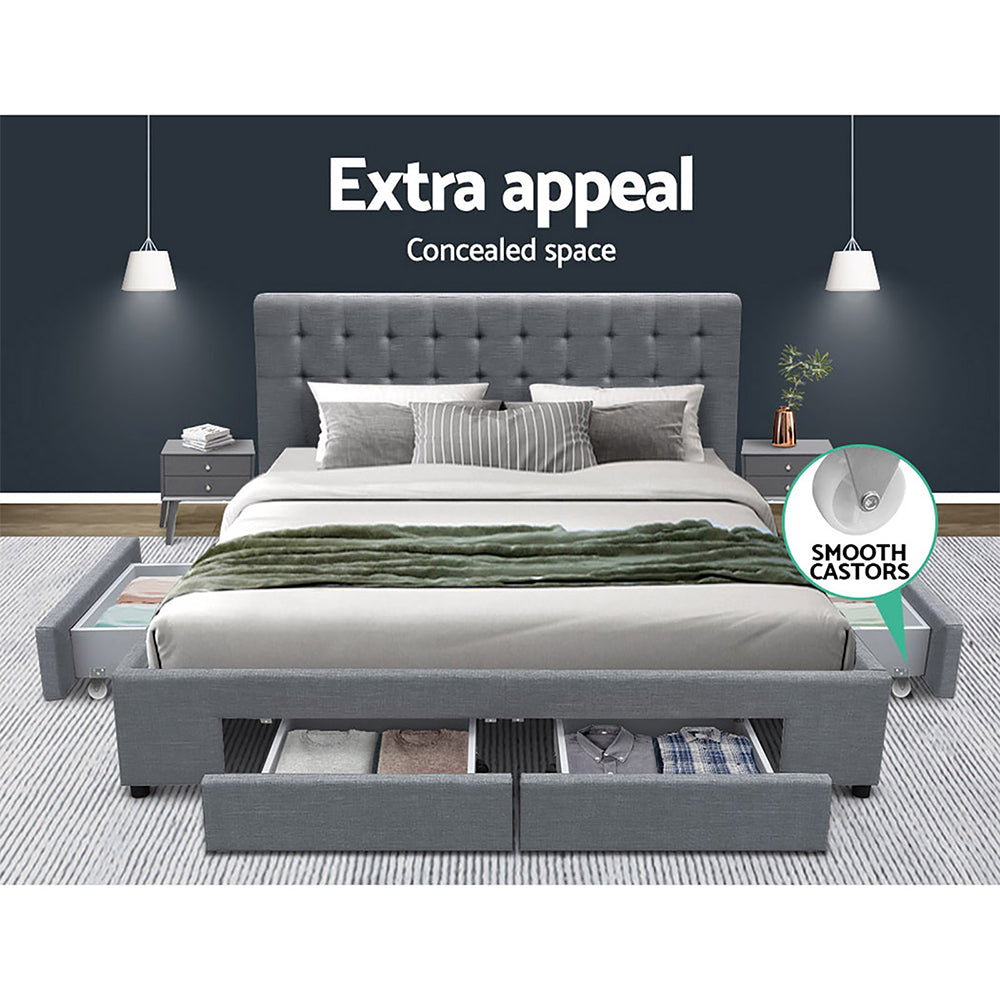 Artiss Bed Frame Queen Size with 4 Drawers Grey AVIO BFRAME-F-AVIO-Q-GY-ABC