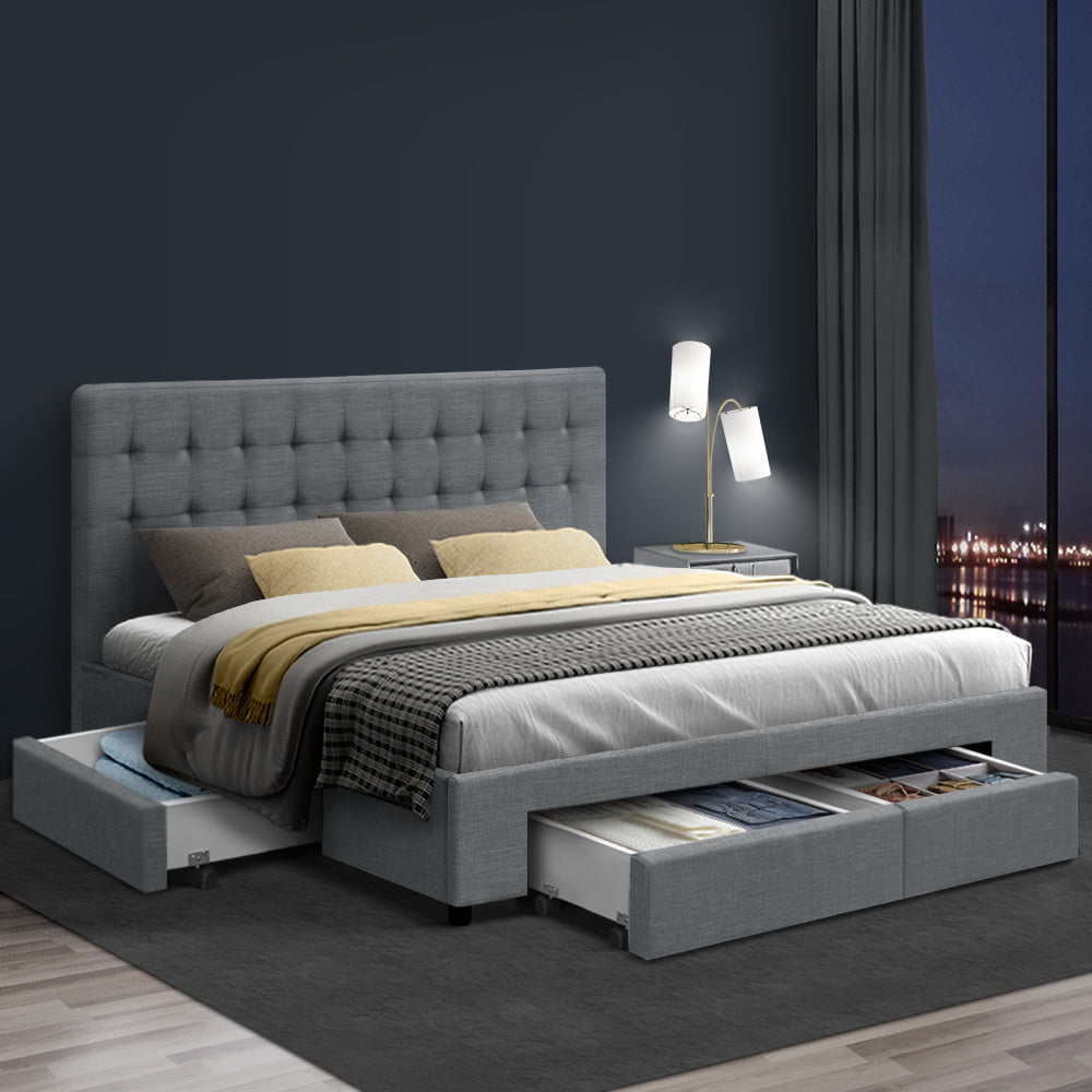Artiss Bed Frame Queen Size with 4 Drawers Grey AVIO BFRAME-F-AVIO-Q-GY-ABC